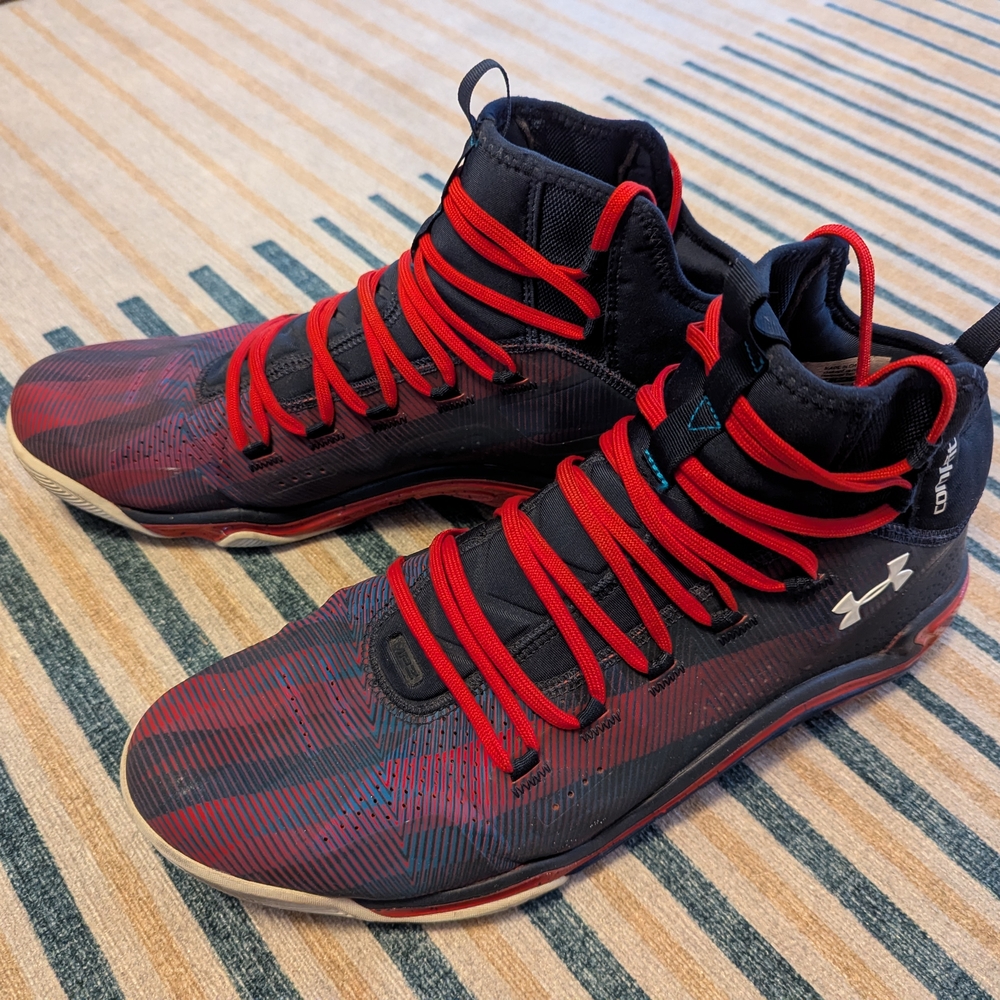 Under Armour Men's Navy and Red High-Top Sneakers - Picture 4 of 10